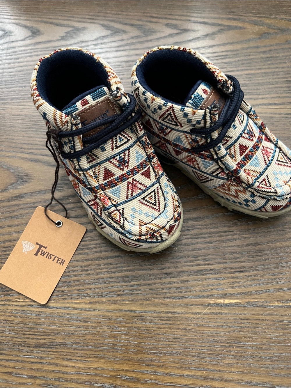Twister Kids Cream Navy Red Aztec Slip-On Sneakers